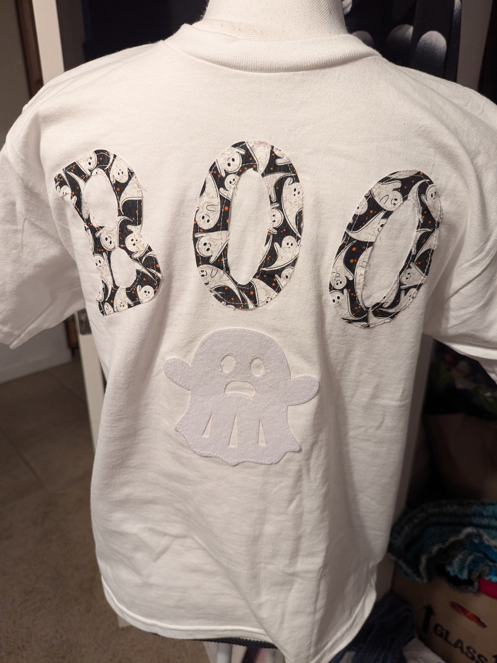 Gildan White Kids' Tee with Ghost 'BOO' Appliqué